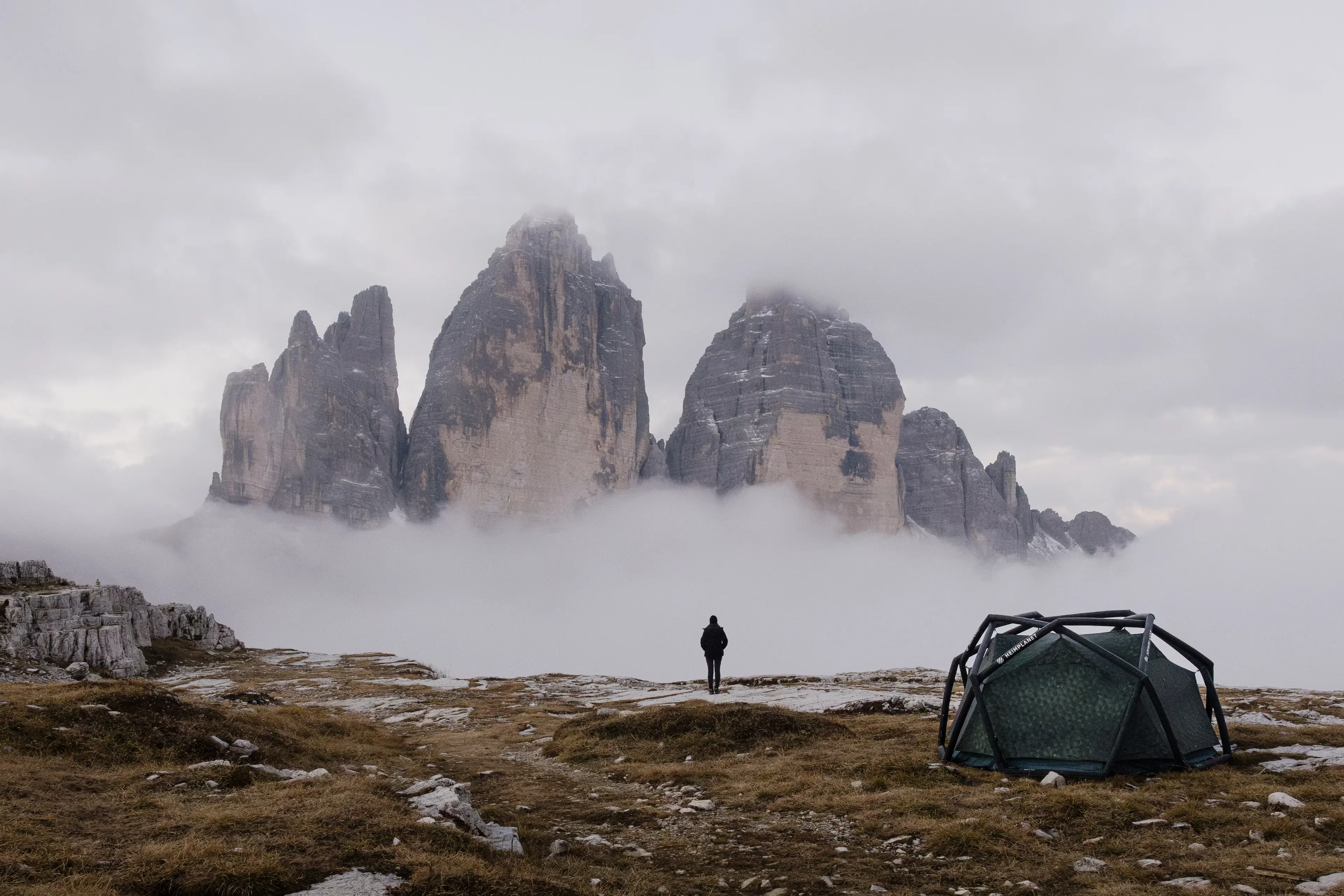 Timeea and the Heimplanet tent at Tre Cime